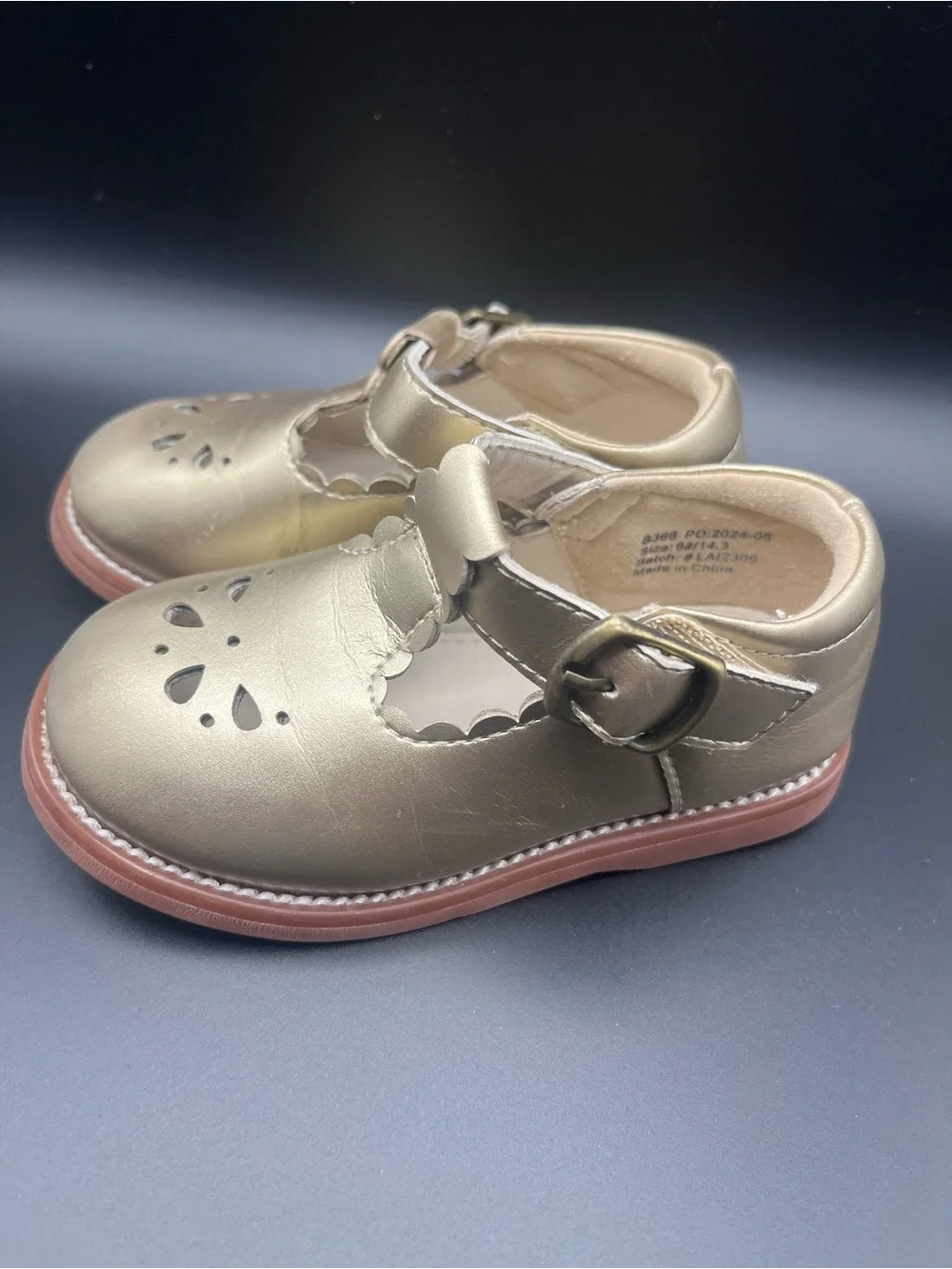 Floral Cutout Felix & Flora Mary Jane Shoes for Kids - Gold